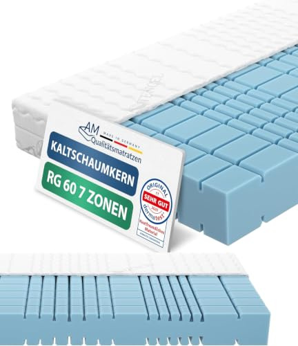 AM Qualitätsmatratzen Matelas Premium - Matelas Mousse Froide 7 Zones 140x200 cm - Ferme – à partir de 80 kg – 19 cm de Hauteur – Matelas Ergonomique 140x200 cm – Made in Germany