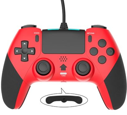 Gamepad mit kabelgebundener Steuerung für Playstation 4 mit erweiterten Programmiertasten Dual Vibration Stoßdämpfung Joystick Gamepad für PS4/PS4 Slim/PS4 Pro und PC (rot)