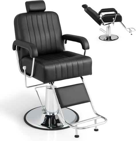 COSTWAY Fauteuil de Coiffure Hydraulique Rotatif à 360° | Chaise de Salon avec Hauteur et Appui-tête Réglables, Dossier Inclinable, Accoudoirs, Charge 150KG pour Salon de Beauté