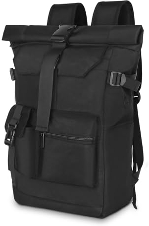 KYYLZ Rucksack Herren, 28L Rolltop Rucksack Damen,Groß Schulrucksack Rucksack Wasserdicht mit Laptopfach 17 Zoll,Tagesrucksäcke Reiserucksack Lässiger Backpack Freizeit Uni Arbeit Wandern
