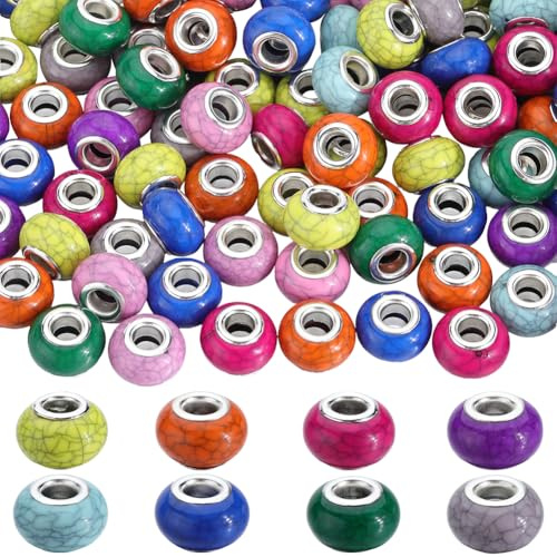 SOFPLATE 1 Box 120Pcs Resin Rondelle Beads Large Hole European Bead Bulk 14mm Brass Cores Lampwork Spacer Charms Porcelain Loose Spacer Beads for Pens Beading jewellery Making Necklace Bracelets Craft
