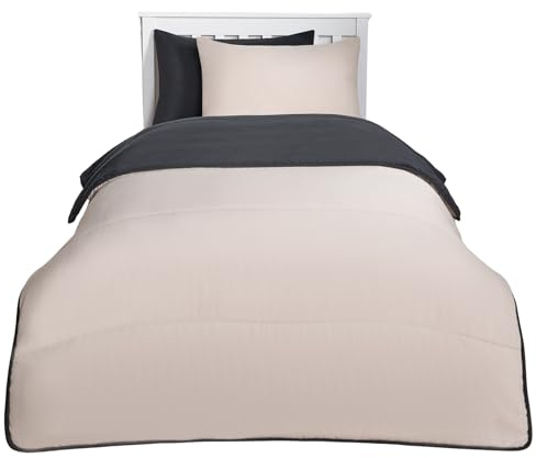 OHS 10.5 Tog Coverless Duvet Single - Reversible Quilted Bedding, Washable Microfibre Super Soft Warm Comfy for Camping, Black/Stone