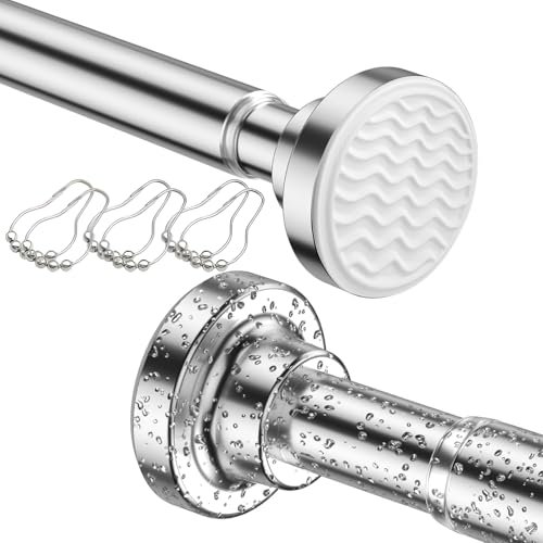 1 Stück Gardinenstange ohne Bohren 70-196 cm Ø25mm, Teleskopstange Vorhang, 12 Stück Duschvorhangringe, Edelstahl Duschvorhangstange für Fenster, Kleiderschrank, Badezimmer, Balkon