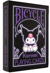 Cykel Kuromi Sanrio spelkort, svart, rosa och lila, 1 däck | Kuromi och Baku på bankort, neonrosa och lila på svarta bakgrunder, fräck design med dödskallar, Tillverkad i USA
