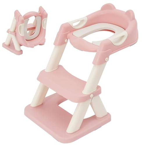 Asiento de inodoro para niños, asiento de inodoro con escalera y asas, altura ajustable, accesorio de inodoro plegable para niños, niños, niñas, bebé