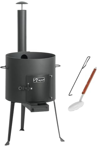 BBQ-Toro Forno Kazan Ø 34 cm | Calderone Gulasch con Schiumarola e Attizzatoio | Forno Esterno con Tubo | Calderone Fuoco, Focolare | Supporto Kazan, Utschak, Treppiede