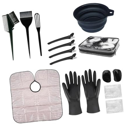 Sharplace 21 Piezas Kit de Tinte para Cabello Completo con Herramientas de Peluquería Brochas Cuenco Y Guantes de PP Y Látex Duraderos Adecuado para Estilistas, Negro
