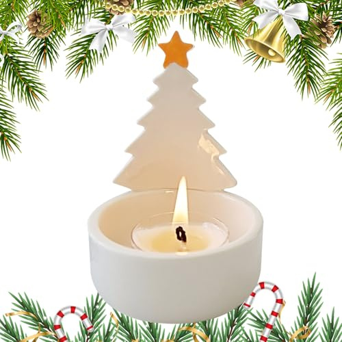 Djowyh Portavelas para Navidad, Decoraciones en Forma de árbol, portavelas de Mesa de cerámica, para el hogar, Interior, Chimenea, Chimenea, Chimenea, Navidad, Invierno, Festival