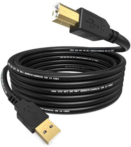 Sinoacc USB A to USB B Printer Cable 10ft High Speed Scanner Printer Cable Compatible with HP Canon Dell Epson Brother Lexmark Xerox Piano DAC and More, Gold-Plated Connectors, Black