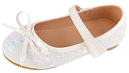 Prinsessskor för flickor, glitterskor, glitter, Mary Janes skor, platta dansskor med fjärilskläder, balettskor, lätta kvällsskor med kardborreband, flickskor