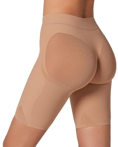Pantalones Cortos moldeadores de Cintura Alta con Control de Abdomen para Mujer, Beige, L-XL
