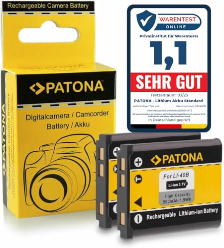PATONA 2X Akku Li-40B Li-42B kompatibel mit Olympus D630 D720 Pentax D-Li63 Optio L30 Casio NP-80 Fuji Fujifilm NP-45 FinePix J10 Kodak KLIC-7006 Nikon EN-EL10 Coolpix S80 S210 S3000