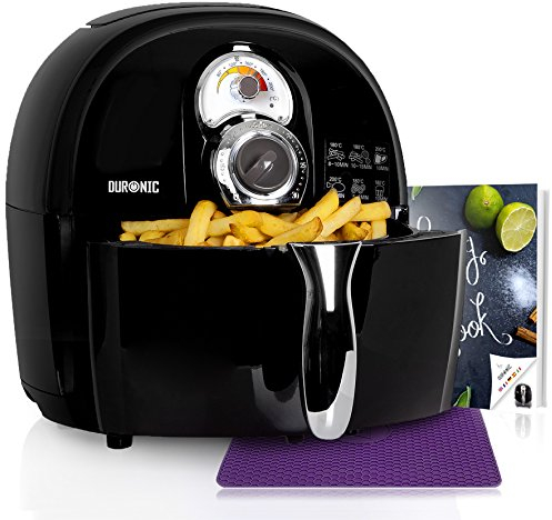 Duronic AF1 BK Friteuse à air chaud sans huile 1500W Robot multicuiseur pour frire cuire rôtir griller sainement et sans matières grasses Livre de recettes gratuit