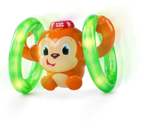 Bright Starts Roll & Glow Monkey Crawling Baby Toy with Lights and Sounds, Tummy Time Toy, 6 Months and up