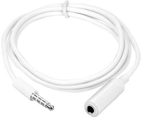 Conwork 2-Pack 3.5mm 4-Pole Male to Female Auxiliary Extension Audio Stereo Cable Cord for Headphones Apple iPad, iPhone, iPod, Samsung Galaxy, Android, MP3 Players -White (3.3 Feet)