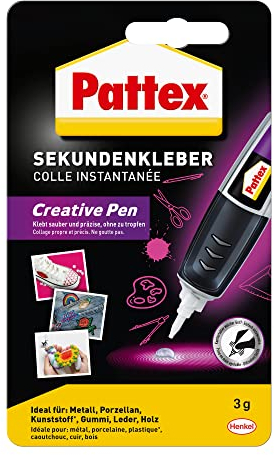 Pattex Creative Pen, Sekundenkleber extra stark und präzise für punktgenaues Dosieren, Superkleber Stift für Materialien wie Holz, Gummi und Porzellan, 1 x 3g