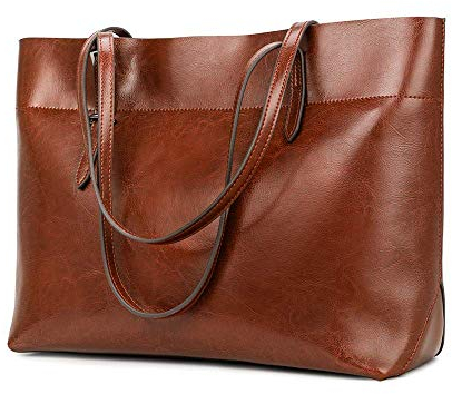 Kattee Vintage Echtes Leder Tote Umhängetasche für Damen Satchel Handtasche mit Top Griffen