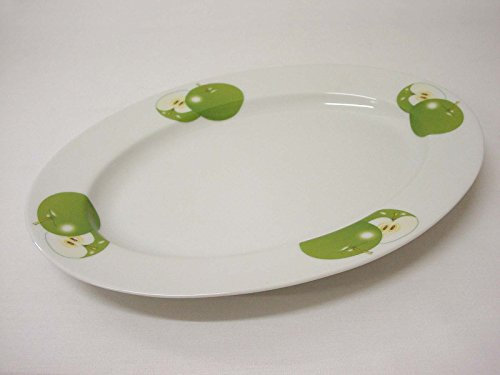 BANDEJA FUENTE SERVIR OVALADA PEQUEÑA PORCELANA MANZANA VERDE