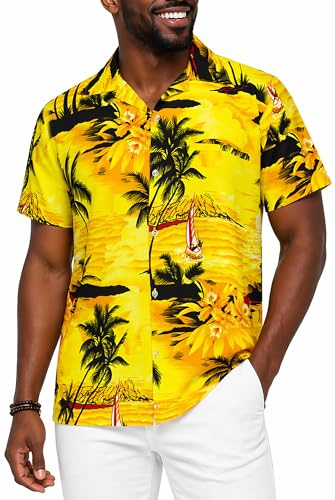 King Kameha Tallas Grandes Camisa Hawaiana para Hombre de Manga Corta, Camisa Aloha de Verano con Estampado de navegar, Ligera y fácil de cuidar