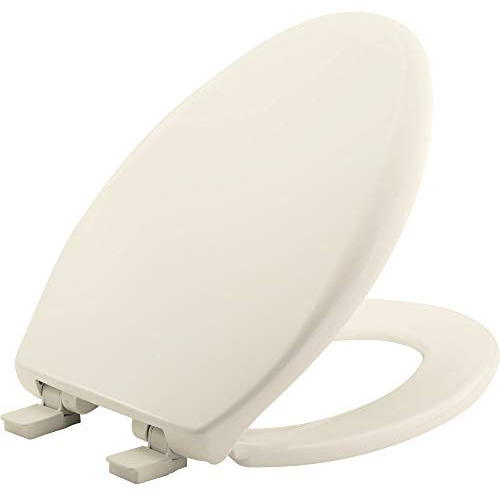 Bemis Aurora Slow Close Toilet Seat, Easy Clean Hinges and Adjustable Perfect Fit Plastic Seat, Made in USA, Elongated, Biscuit
