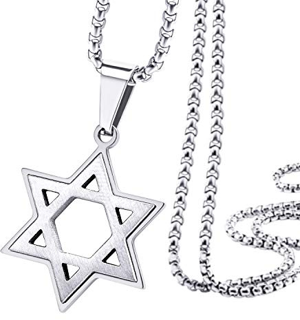 555Jewelry Stainless Steel Star of David Necklace for Men, Box Chain Star Of David pendant for Women, Small Jewish Star chain, Mens Jewish Star Neck, 18 Inch, Silver