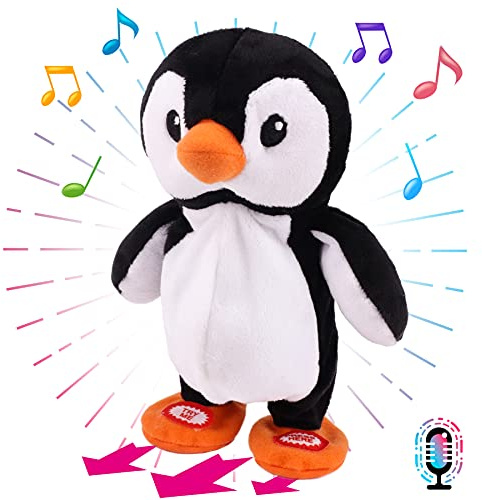 Hopearl Sprechender Singender Pinguin Wiederholt Gesagtes Laufend Elektrisch Interaktiv Animiertes Spielzeug Sprechendes Plüschtier Geschenk für Kleinkinder, 19 cm