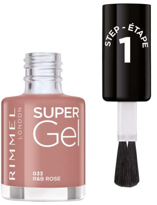 Rimmel Super Gel Nail Polish 033 R&B Rose | Glossy gel-like manicure,, no base coat or UV lamp, intense colour, 3D shine, up to 14 days chip-resistant wear, wide brush