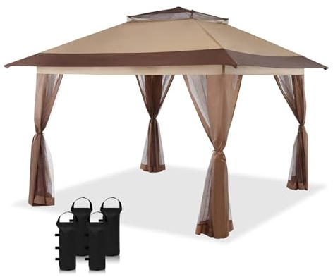 Wiltec Carpa Plegable Beige con protección contra los Mosquitos 4 x 4 m Fiestas jardín Exterior