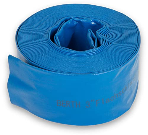 EBERTH Tubo da Giardino Flessibile Piatto Per Pompe 20m, 3 Pollice, 76mm Diametro, PVC Resistente, Industriale, Per Acqua e Irrigazione, Blu