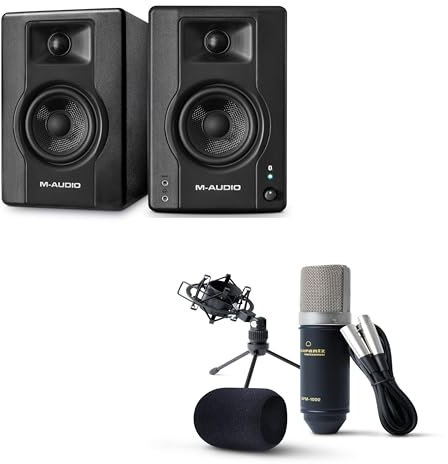 M-Audio BX4BT 4.5 Studio Monitors & PC Speakers with Bluetooth for Recording and Multimedia & Marantz Professional MPM-1000 - Studio Recording Condenser XLR Microphone