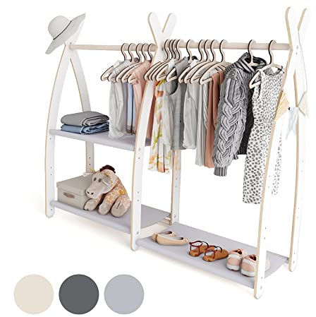 MAMOI® Perchero infantil de pie 95x106x32cm / 53x95x32cm | Colgador ropa niños Colgadores infantiles | Perchero para habitación bebés | Burro madera Perchero Infantil | 100% ECO | Hecho en la UE