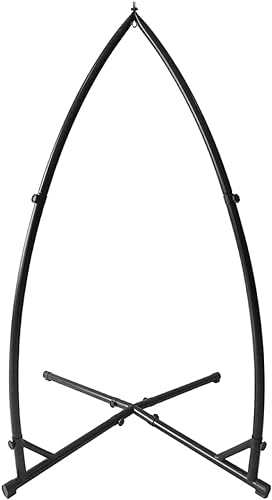 Soporte para hamaca de jardín, con ruedas y bolsa de transporte, rotación 360° con alfombra antideslizante, interior y exterior curvado de 214 x 113 x 110 cm (silla colgante no incluida)