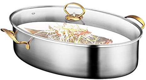 OQHAIR Dicker gedämpfter Fischtopf aus Edelstahl 304, großes gedämpftes Fischartefakt, Heim-Gasherd, Langer ovaler Dampfgarer