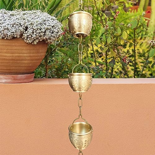 NUNETH Regenkette Hängende Regenkette aus Aluminium, Dekorativer Wasserfänger aus Verkupfertem Becher, Schwere Regenwasserkette für Äußere Fallrohrrinne, Gartengeschenk (Color : A, Size : 2m/6.5ft)
