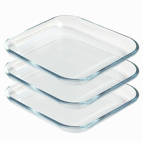 VIPHIEC 7 Inch Square Tempered Glass Dessert Plates, Small Mini Appetizer, Fruit, Salad and Cake Plates, Set of 3