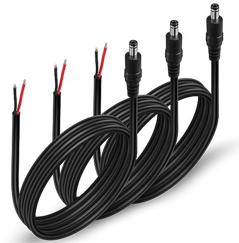 HATMINI 3PCS 18AWG Cavo di alimentazione CC a treccia 3,3FT DC5521 Spina cilindrica maschio Alimentazione Cavo di riparazione Connettori maschio a cavo aperto per telecamera (Male)