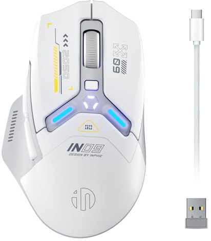 inphic IN9 Gaming Maus kabellos, echte Tri-Mode 2,4G Wireless/Type-C Wired/Bluetooth Maus, 10k DPl, vollständig programmierbar, RGB-Beleuchtung, Hyperspeed wiederaufladbare Funkmaus für Laptop PC