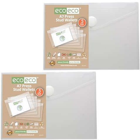 eco-eco Eco154x2 - Cartelle trasparenti in plastica riciclata al 95%, con bottone a pressione, formato A7, confezione da 10