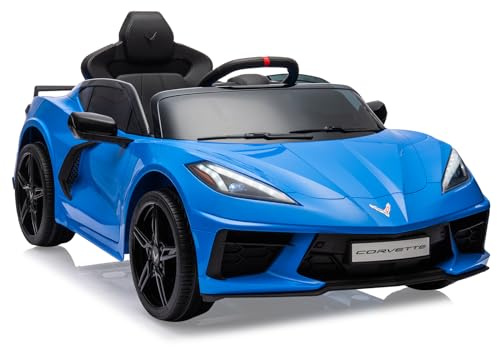 12V Kids Ride on Car Licensed Corvette Battery Powered Car Toddlers Electric Sports Car Toy with Remote Control, Visual Dashboard, LED Lights, Music, Gifts for Boys Girls, Dark Blue
