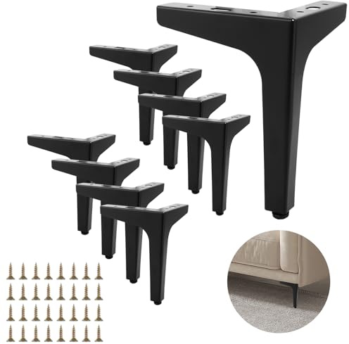 ZOFUN 8 stycken möbelfötter svart, 17 cm, möbelfötter i metall, skåpfötter, trekantiga bordsben, svarta metallben, möbelben av stål, skåpfötter, ben för stolar, soffa med skruvar
