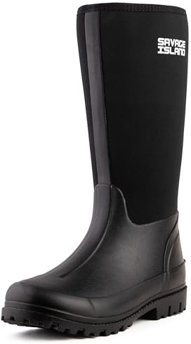 Savage Island Damen Neopren-isolierte Gummistiefel Warm Gefüttert Vollständig Kniehoch Wasserdichte Gummistiefel, Schwarz , 39 EU