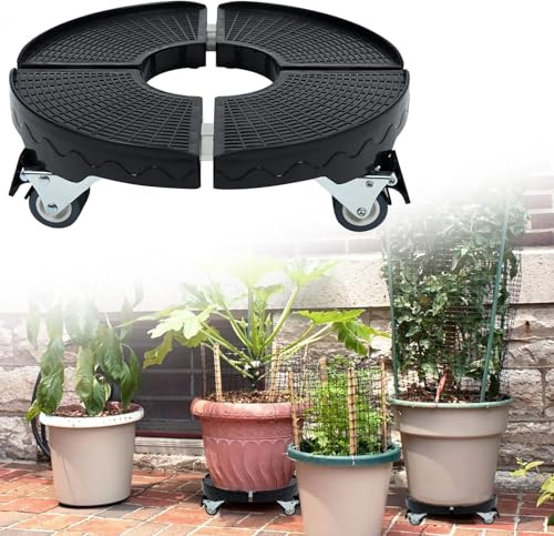 UISEBRT Rullo per piante regolabile per interni ed esterni, 39-52 cm, supporto per fiori e piante con ruote girevoli a 360°, portata stabile fino a 300 kg, colore: nero