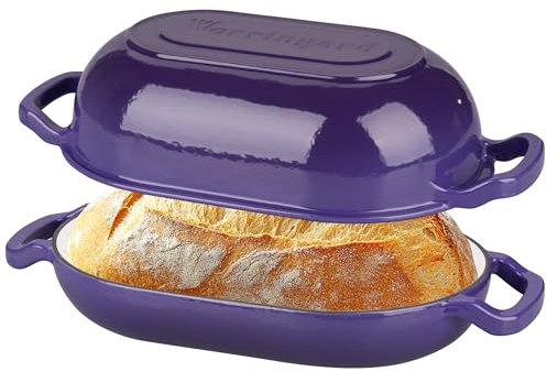 VORRINGARD Enameled Cast Iron Sourdough Bread Oven, Dutch Oven, Loaf Cast Iron Bread Pan for Homemade Bread Baking, Meatloaf Pan with Lid, 5QT, Purple