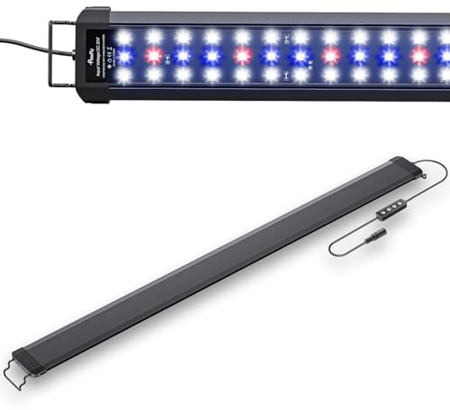 Pawfly Luce da acquario per vasche da 90 a 120 cm, 28 W lampada per acquario, spettro completo, lampada LED estensibile con timer, modalità giorno/notte e luminosità regolabile per acqua dolce