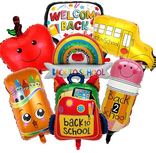 First Day of School Balloons Back to School Balloons Bus Pen Sun Clouds Rainbow Ruler Crayon Appl Foil Balloon for Kindergarten Party Decorations Graduation Party balloon Supplies Classroom Decor