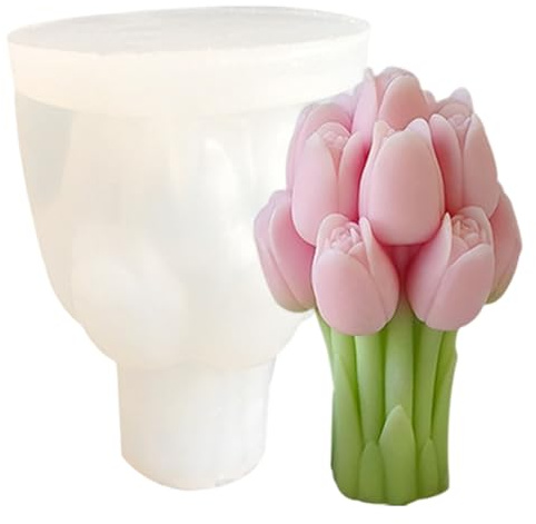Moldes de velas, hermosos tulipanes de molde de silicona de flores, tulipanes rames de silicona moldes para adornos de decoración del hogar, molde de flores