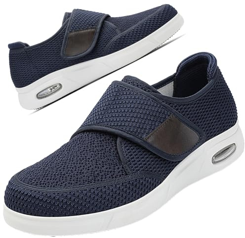 AEHO Calzado Fascitis Plantar Hombre Ancho Especial Zapatos pies Anchos pie diabetico Zapatillas Extra Anchas Deportivas Pies Anchos Ortopedica Juanetes Zapato De Salud Cómodo,Azul,45 EU