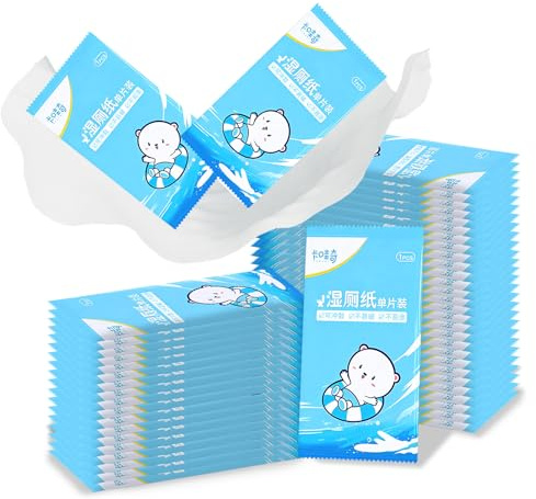 50 Stück Feuchtes Toilettenpapier Spülbar Einzeln Verpackt 180x140mm Erfrischungstücher Feuchttücher Toilette Spülbar & Hautfreundlich Wet Wipes Ideal für Reise, Büro & Unterwegs