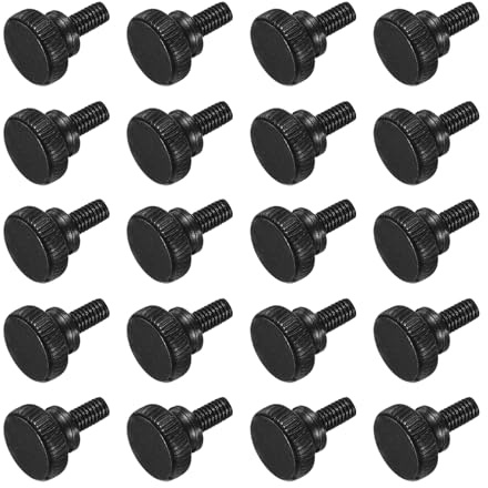 QUARKZMAN 20Pcs Vis Moletée M4 x 6mm Vis Moletées à Oreilles, Vis à Tête Plate en Acier Noir, Boulons Moletés Métriques avec Poignées à Épaulement, Fixations Filetées à Serrage Manuel