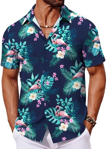 COOFANDY Chemise à Manches Courtes pour Homme Chemise Hawaïenne Chemises D'été Tropicale Légère Vacances Plage Chemises à Fleurs Boutonnée FêTe